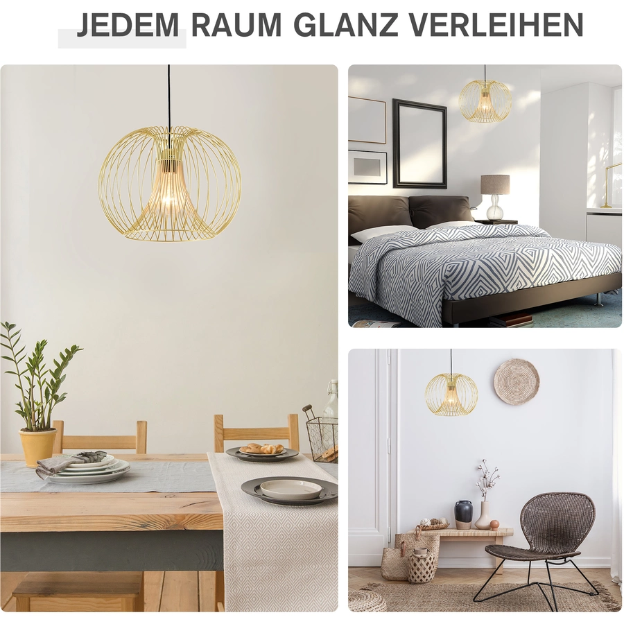 HOMCOM Pendelleuchte mit goldenem gebogenem Stahlrahmen gold