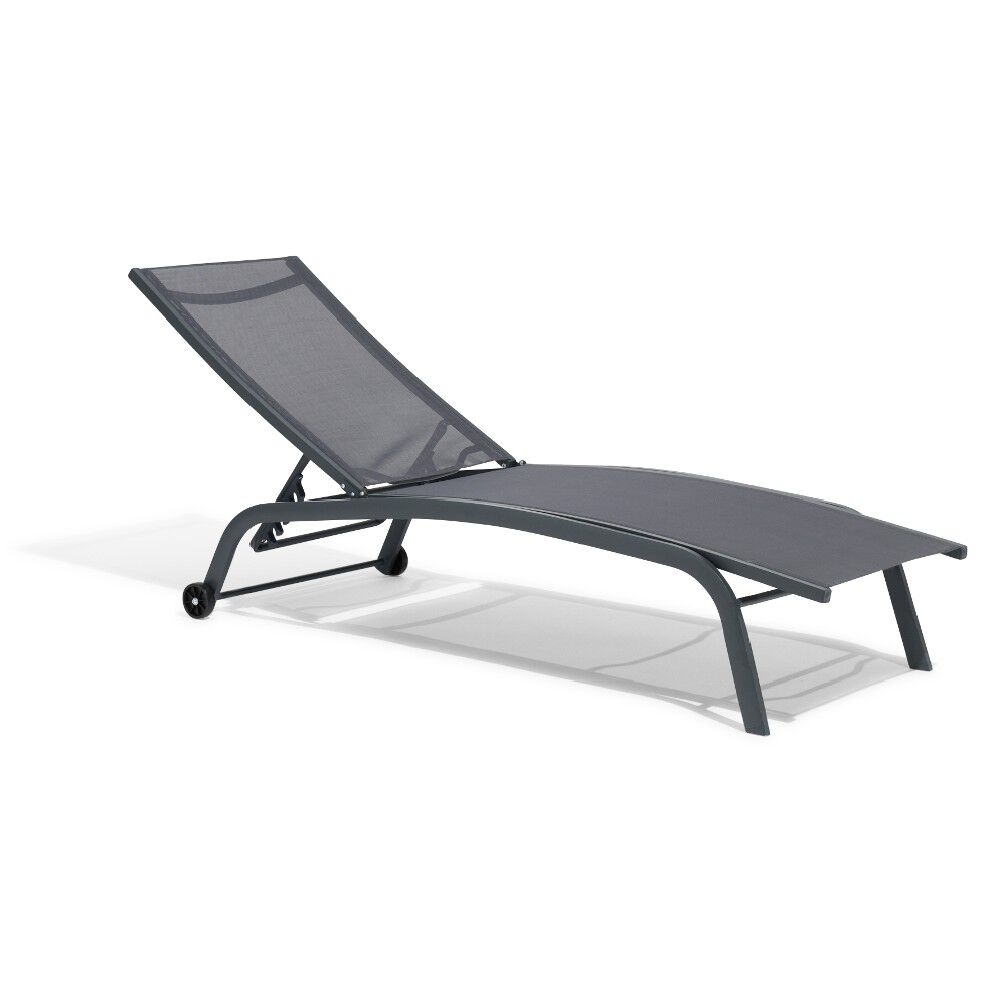 Chaise longue Stockolm dossier ajustable 2 roulettes gris foncé