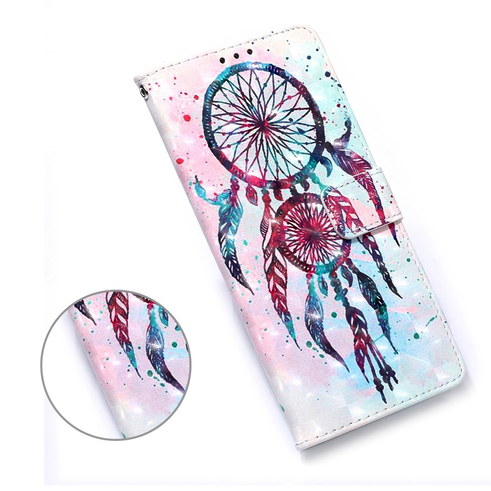 iPhone 12 / iPhone 12 Pro Leder Tasche Traumfänger mit Federn - Rosa / Blau