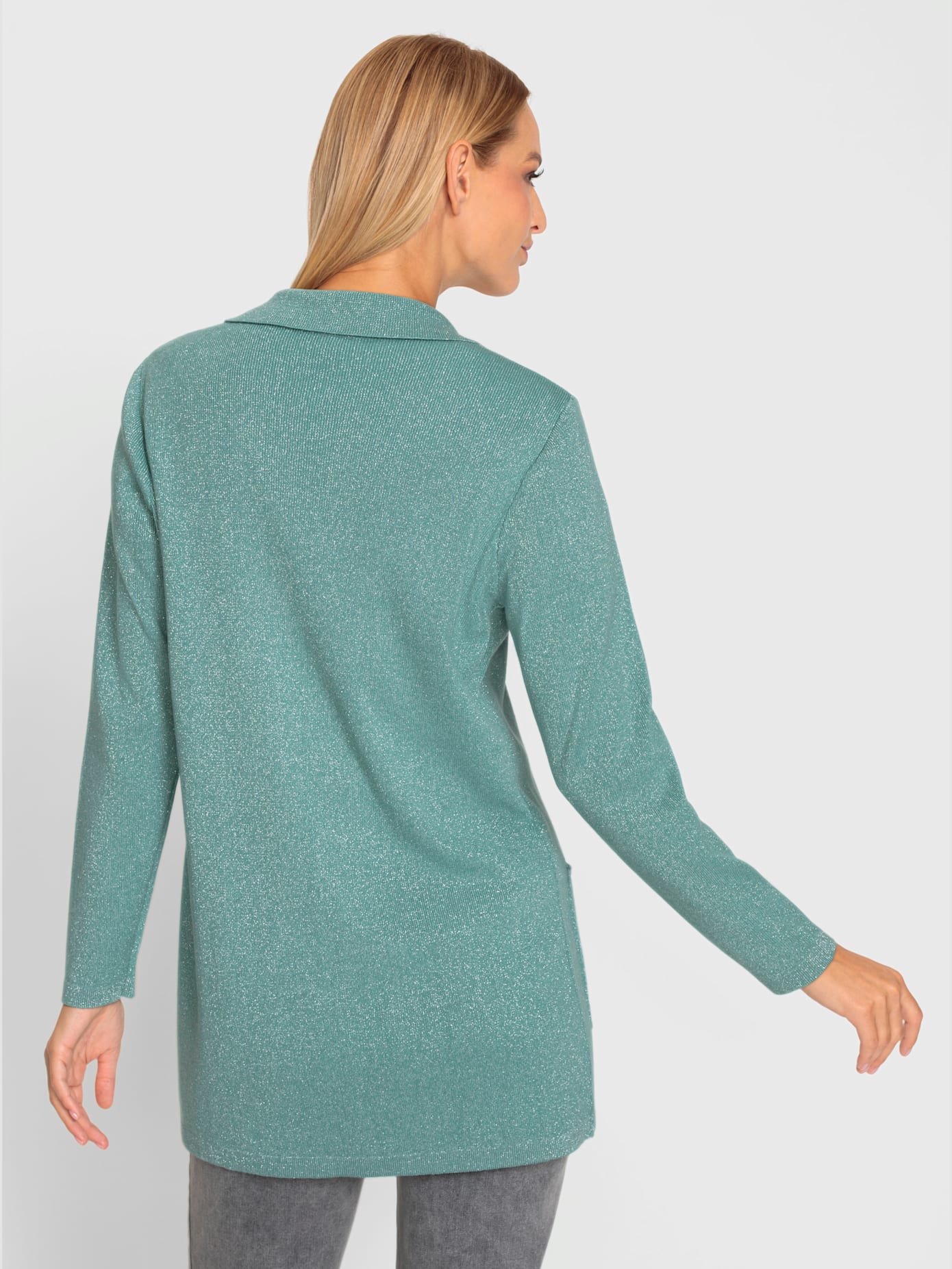 Veste en tricot fil argenté brillant couleur argenté
