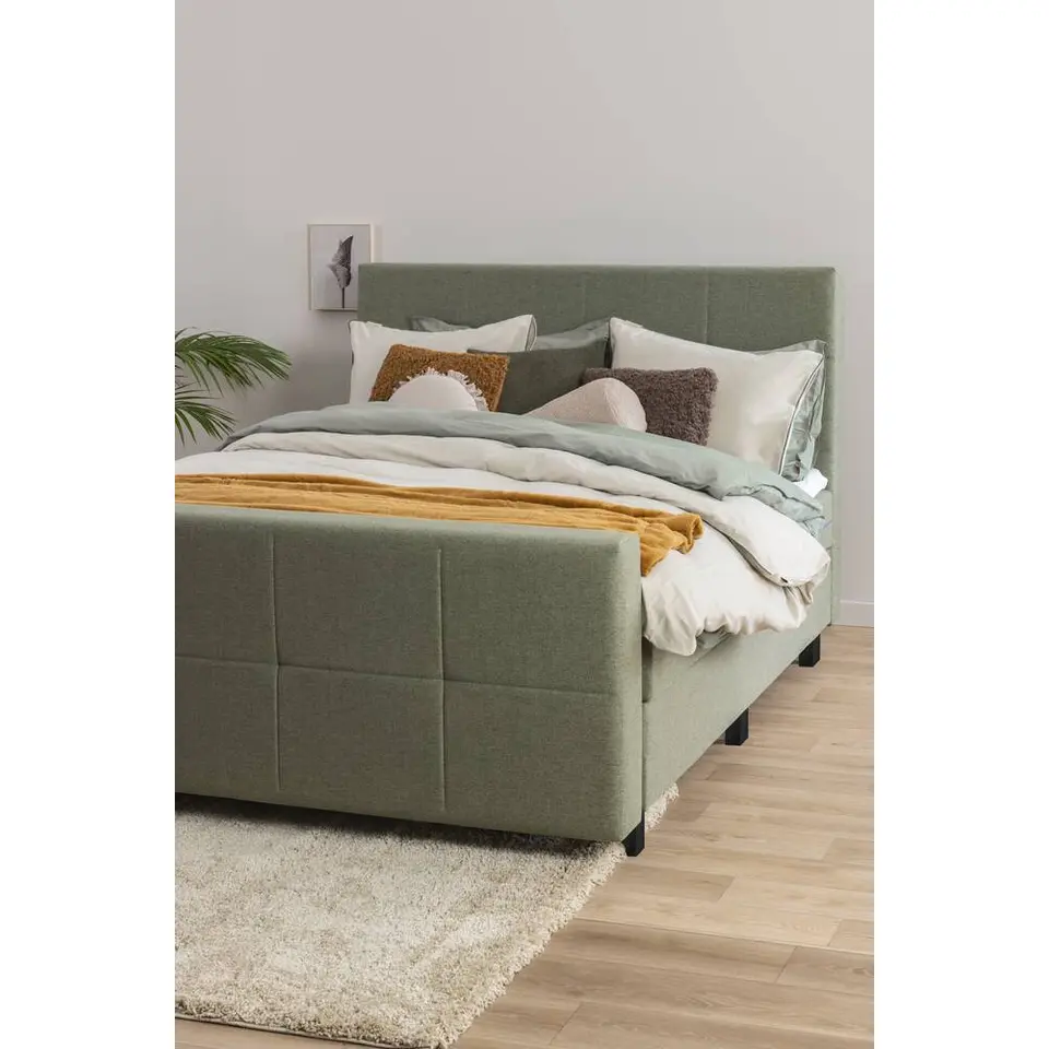 Boxspring met voetbord Liv geblokt - groen - 160x200 cm - slanke poot