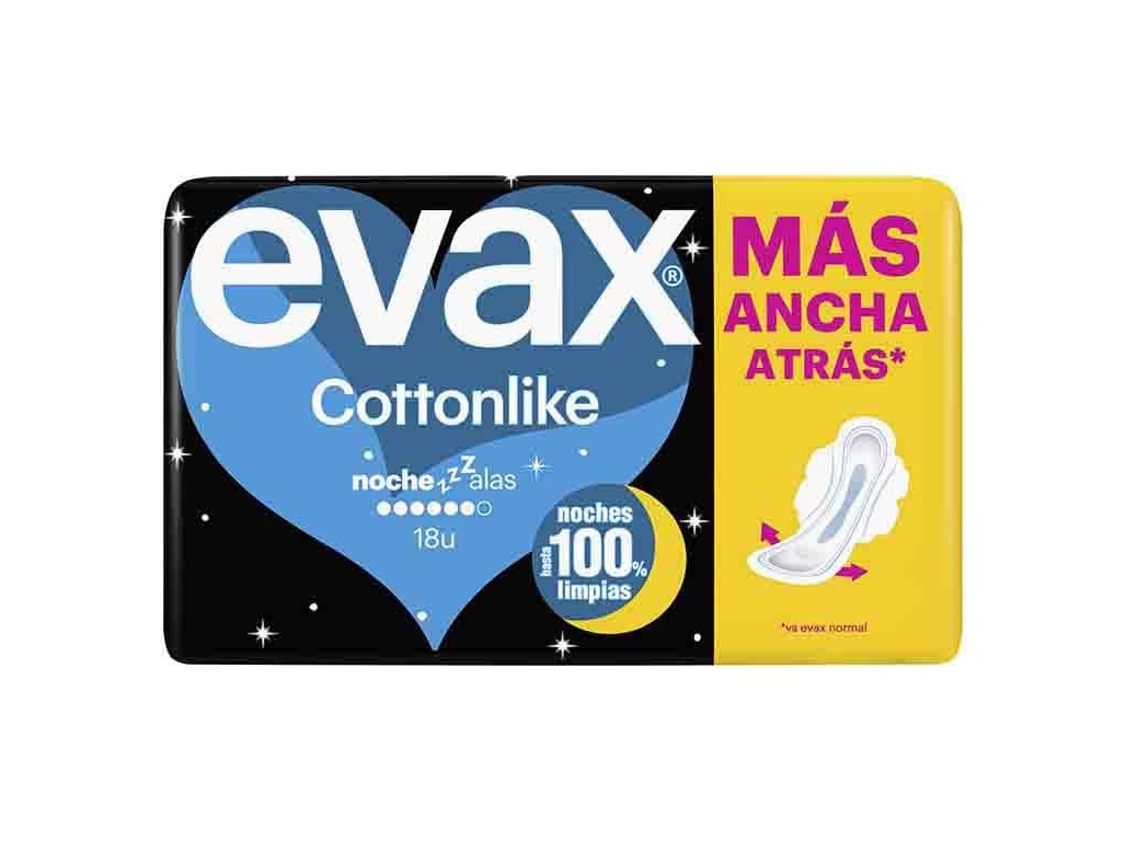 PENSOS HIGIÉNICOS COTTONLIKE NOITE PLUS COM ABAS EVAX 18 UN