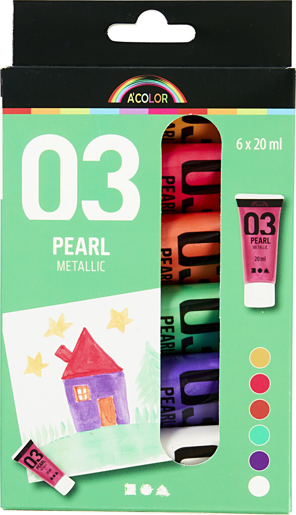 A-Color - Skole Akrylmaling - Metallic Sæt - 6X20 ML