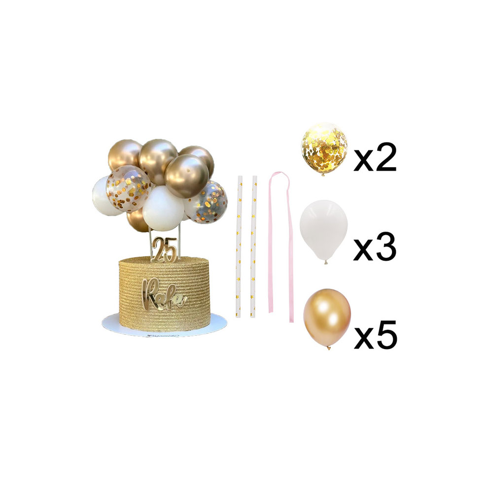 (15-tlg. Set) Ø12cm Ballon Kuchenstecker Tortenstecker Topper Luftballon Dekoration für Torten / Kuchen - Gold