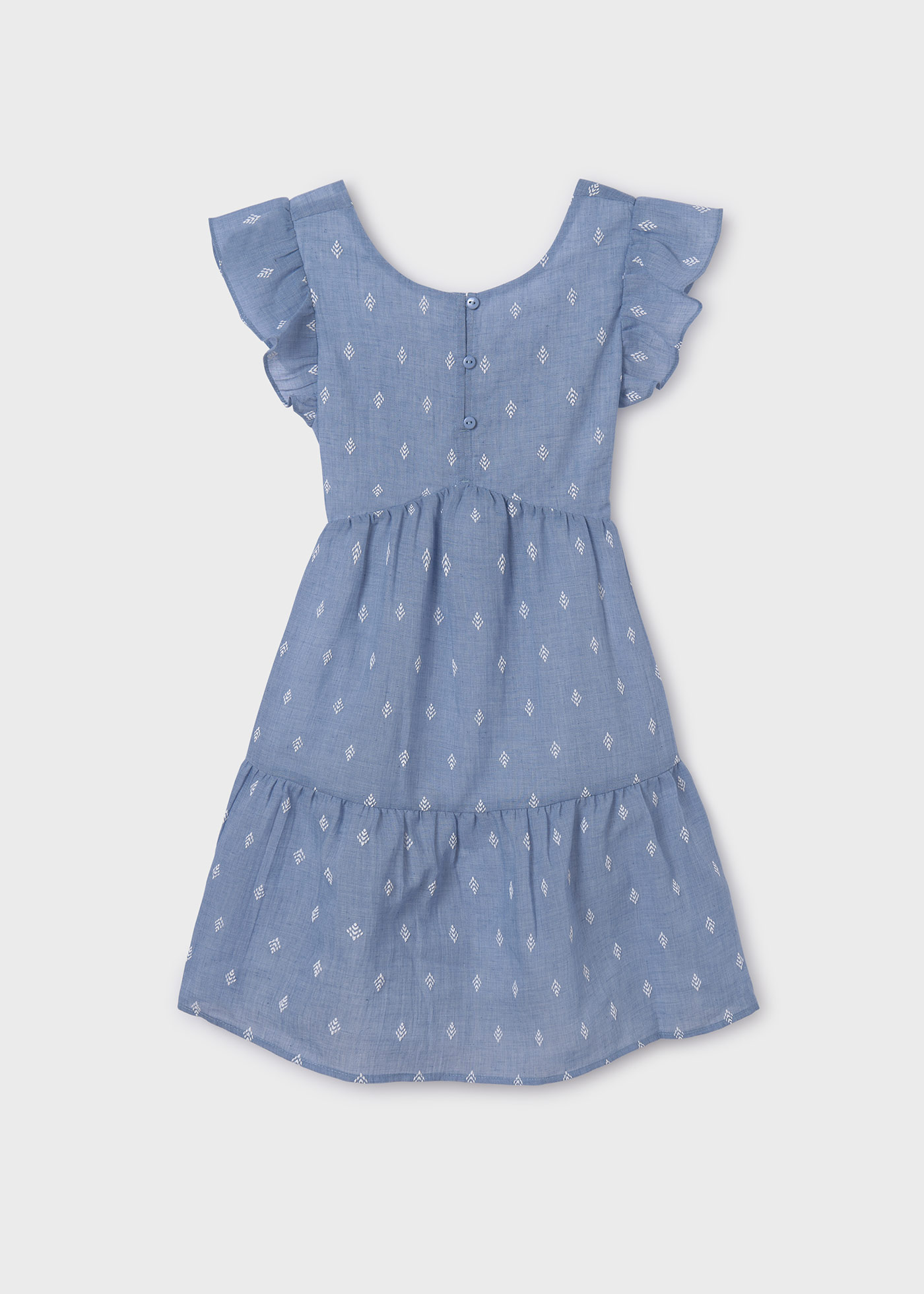 Vestido estampado com pequeno detalhe nas costas