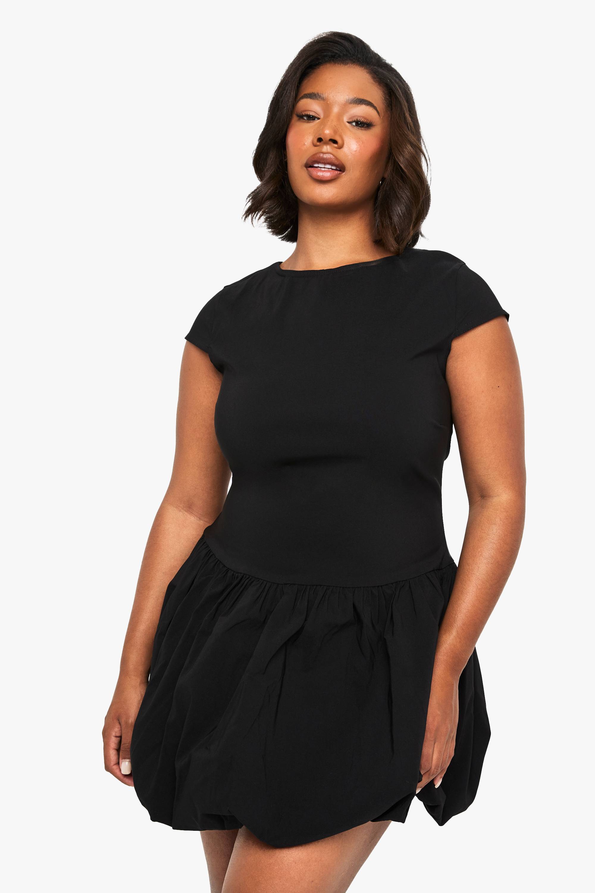 boohoo plus robe mini bouffante en bengaline à manches cap
