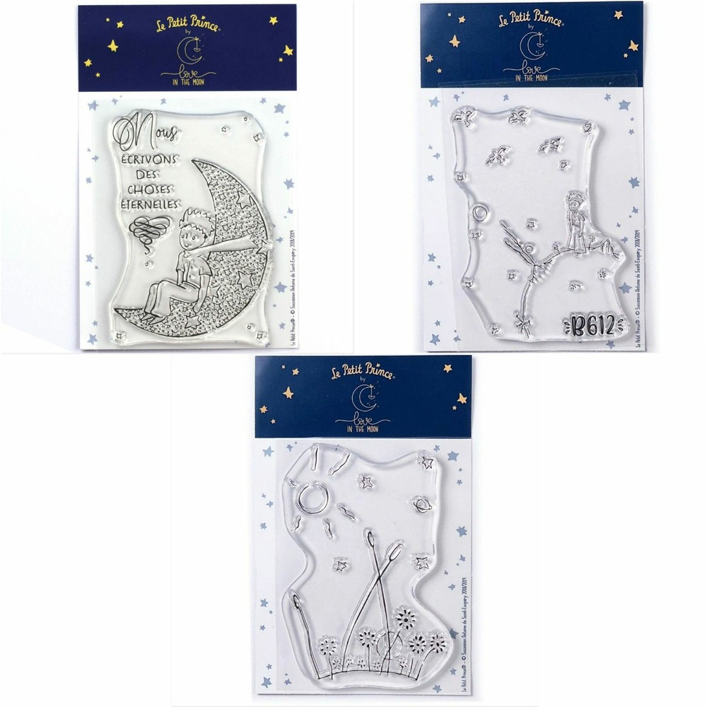 3 tampons transparents le petit prince et la lune + astéroïd + paysage