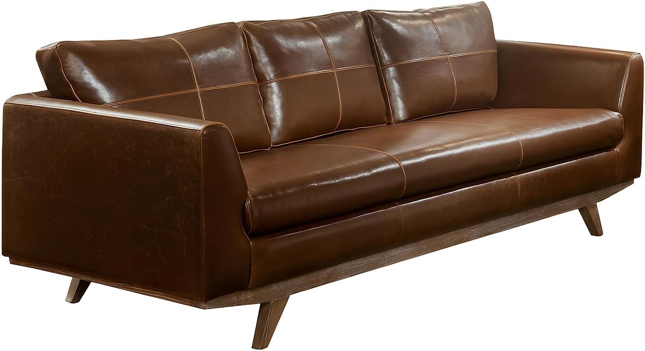Vente-unique Alegan, 3-Sitzer-Sofa aus Leder, Antik-Optik, Braun