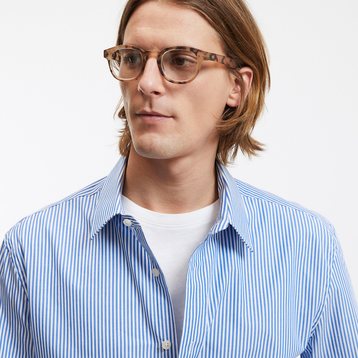 COLEÇÕES LA REDOUTE<br>Camisa de algodão ajustada com listras e gola clássica, Signature