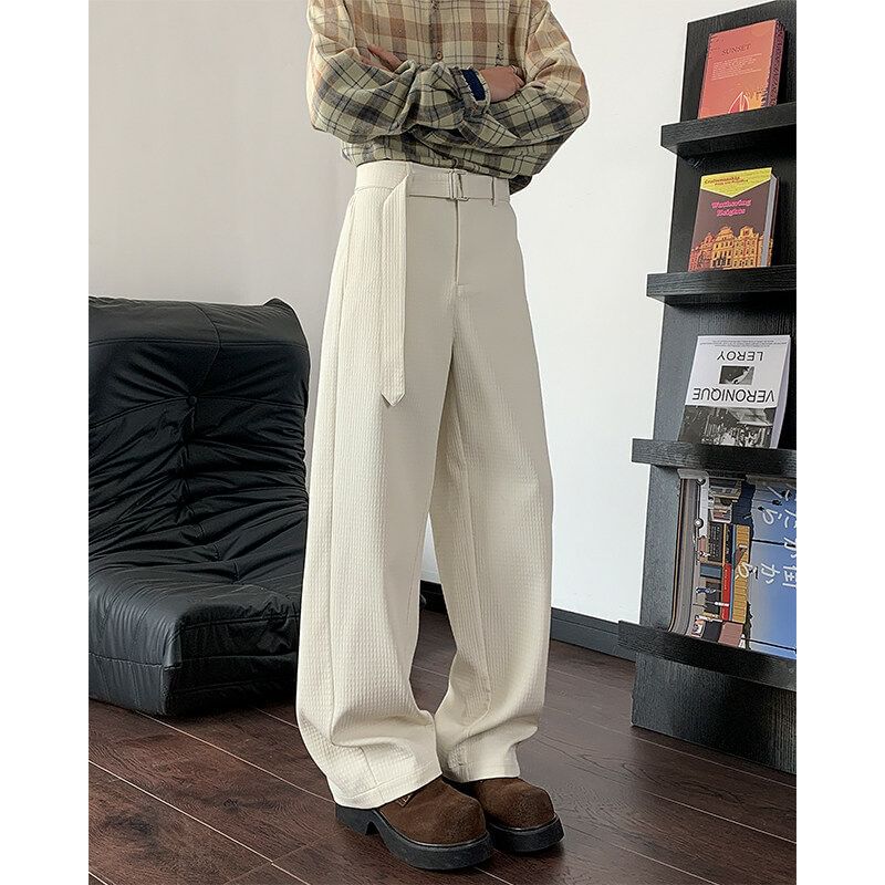 Freehop - Mid Rise Plain Textured Straight Leg Broek