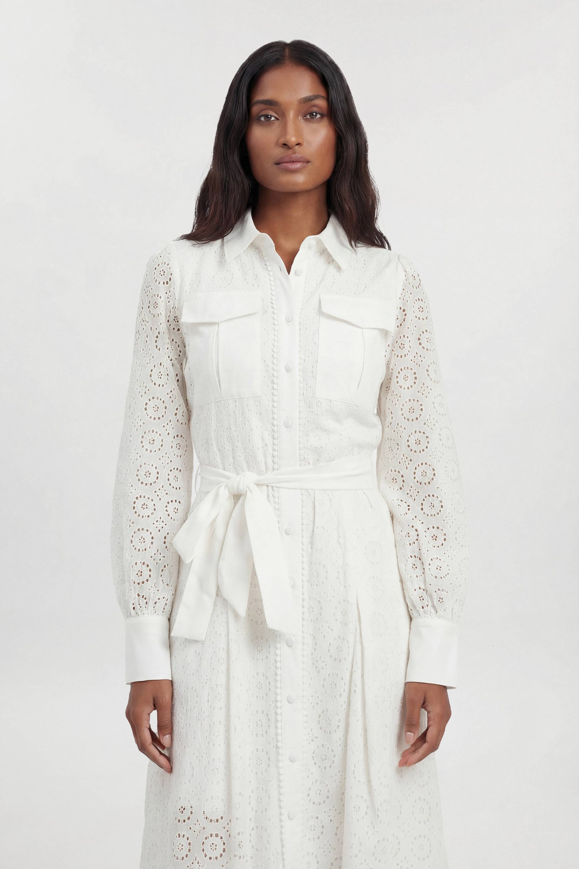 KarenMillen Robe Chemise Ceinturée En Broderie Anglaise De Coton