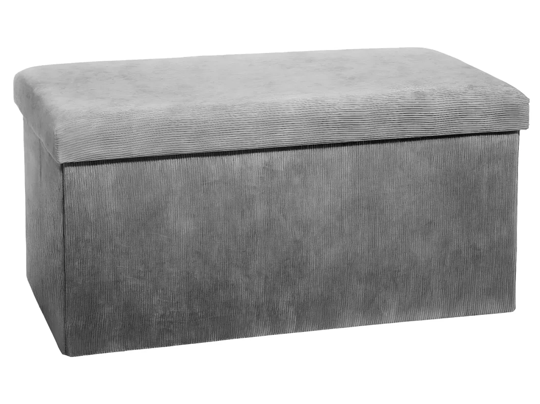 Pouf pliable coloris gris en velours - L. 76 x l. 38 x H. 38 cm