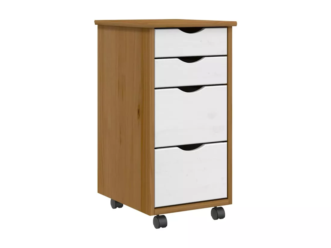 Armoire roulante avec tiroirs MOSS bois de pin marron miel