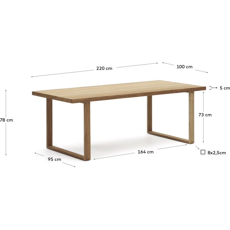 Table d'extérieur Canadell - bois de teck massif recyclé L 220 x P 100 cm