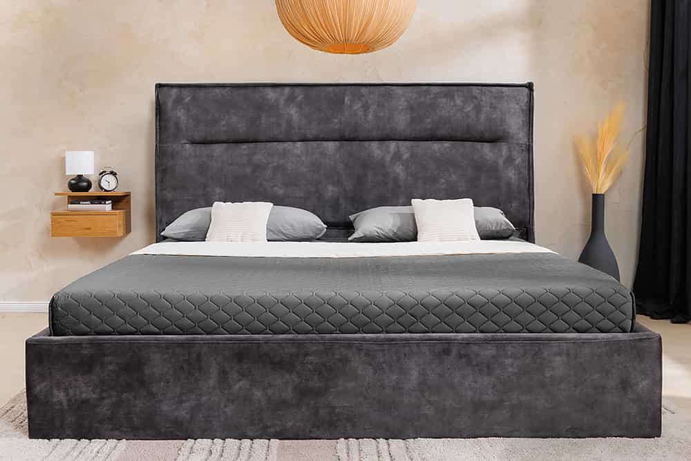 Modernes Boxbett STORAGE 180x200cm grau Samt mit Stauraum und Lattenrost