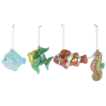 Christmas Goods glasfiguur kersthanger vis divers per stuk