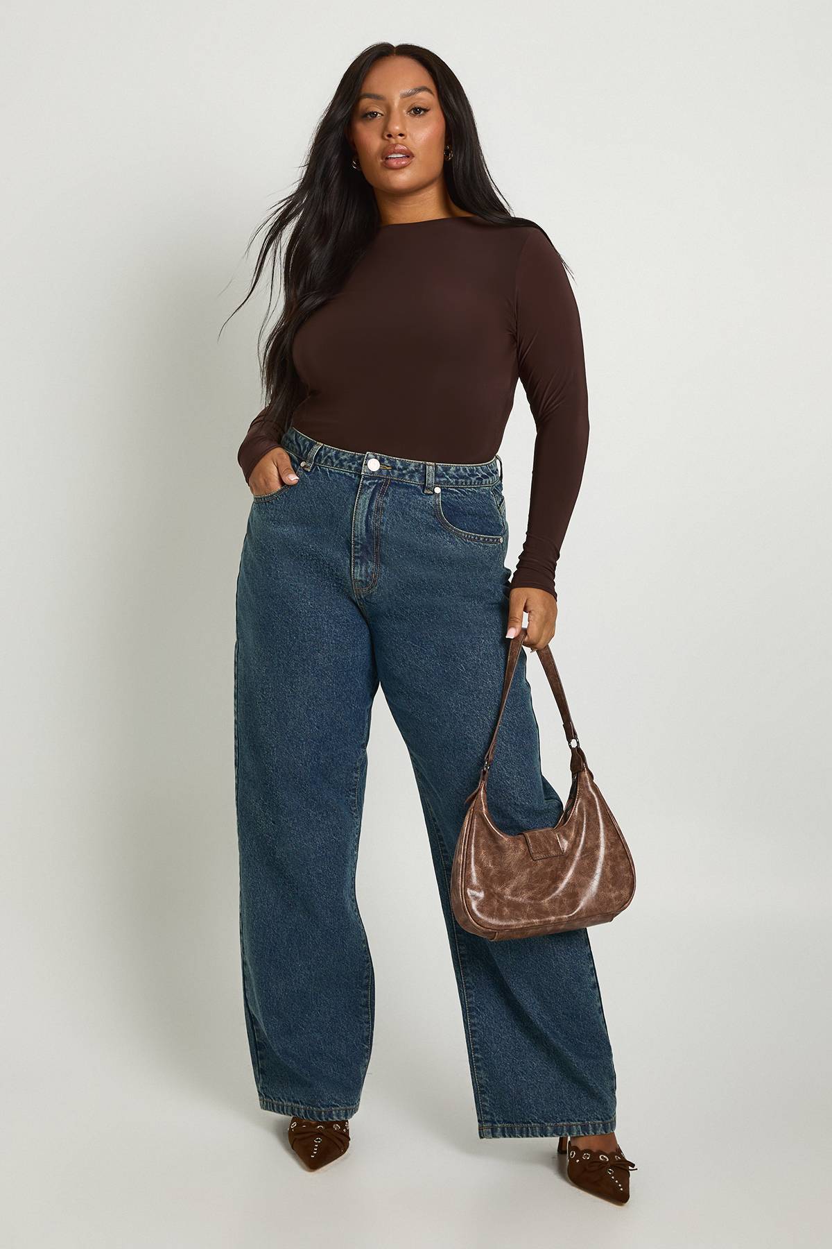 boohoo Plus t-shirt à manches longues en slinky à double couche