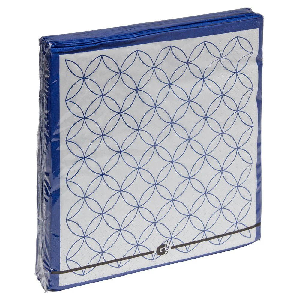 Serviette papier blanche motif rosace bleu x20