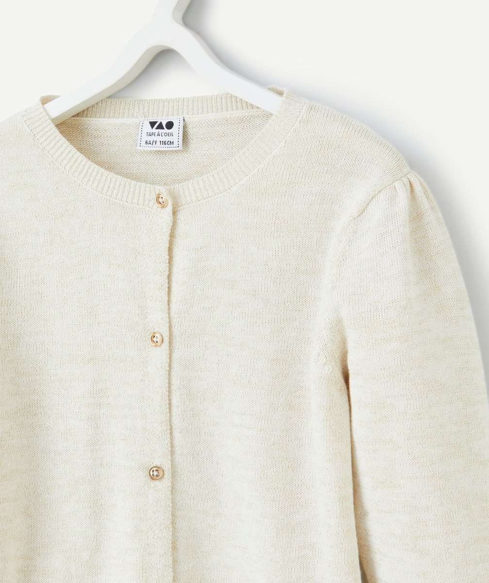 CARDIGAN MANCHES LONGUES FILLE ÉCRU AVEC DÉTAILS PAILLETÉS