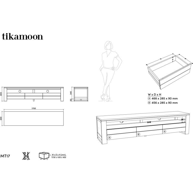 Meuble TV Minimalys en teck massif L 170 cm