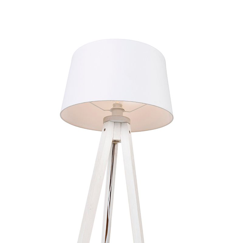 Moderne vloerlamp tripod wit met linnen kap wit 45 cm - Tripod Classic