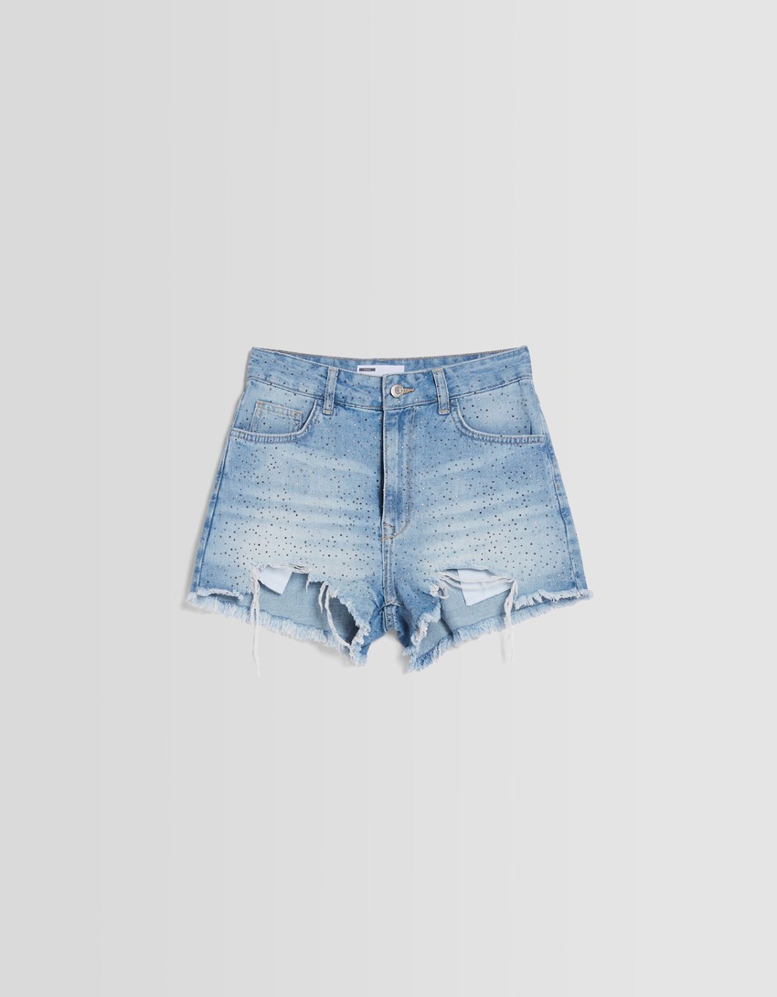Calções jeans com strass