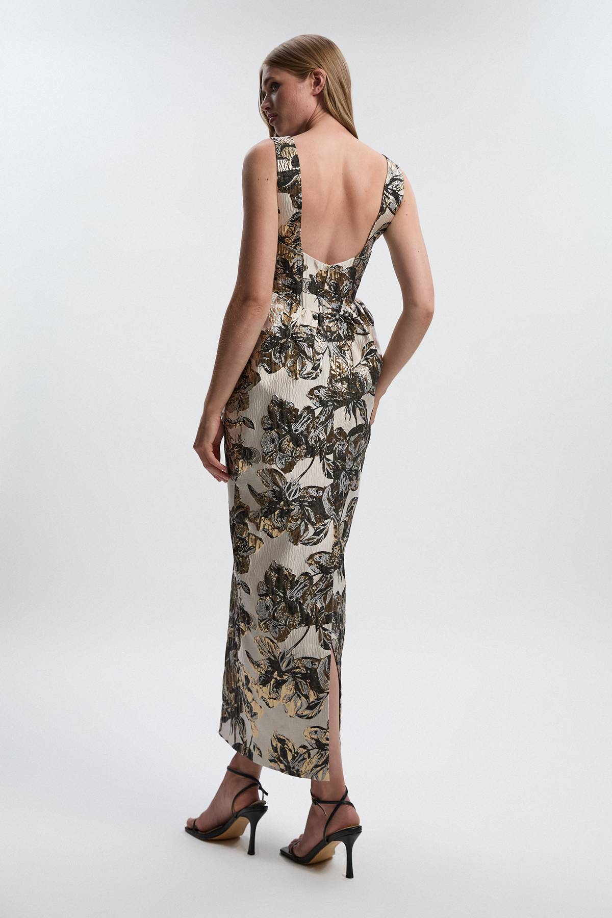 KarenMillen Robe Midi Crayon Bustier à Décolleté Plongeant en Jacquard Fleuri