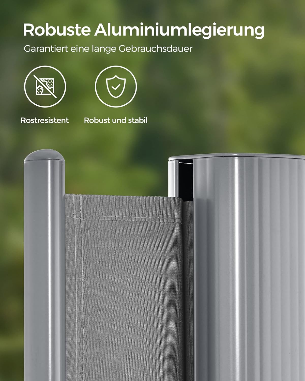 SONGMICS Alu-Seitenmarkise, ausziehbar, 200 x 400 cm, Blickdicht, Sonnenschutz, blickdicht, Seitenrollo, für Balkon, Terrasse, Garten, grau GSA204G03