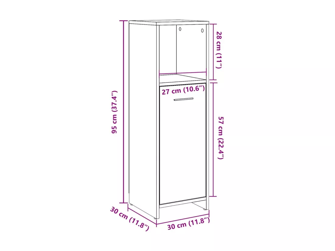 Armoire de salle de bain vieux bois 30x30x95 cm bois ingénierie