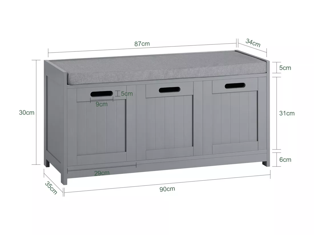 Banc de Rangement avec Coussin Rembourré Meuble d'Entrée Coffre Commode à Chaussures, FSR80-SG