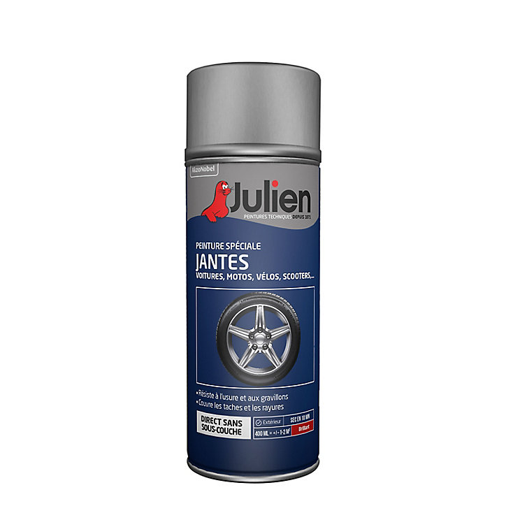 Peinture aérosol special jantes Julien brillant gris alu 400ml