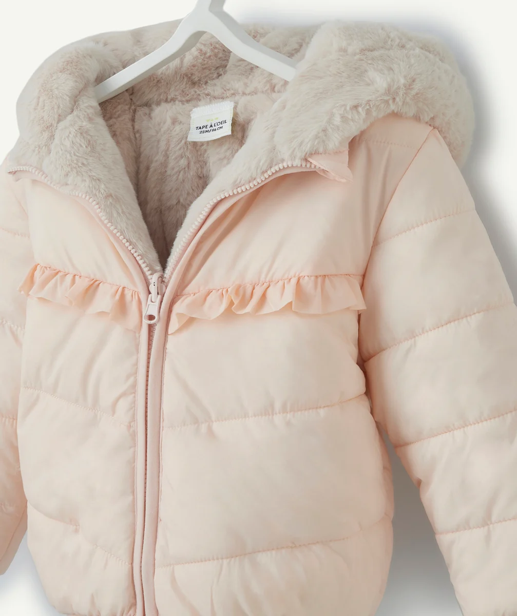DOUDOUNE RÉVERSIBLE ROSE ET FAUSSE FOURRURE EN REMBOURRAGE RECYCLÉ