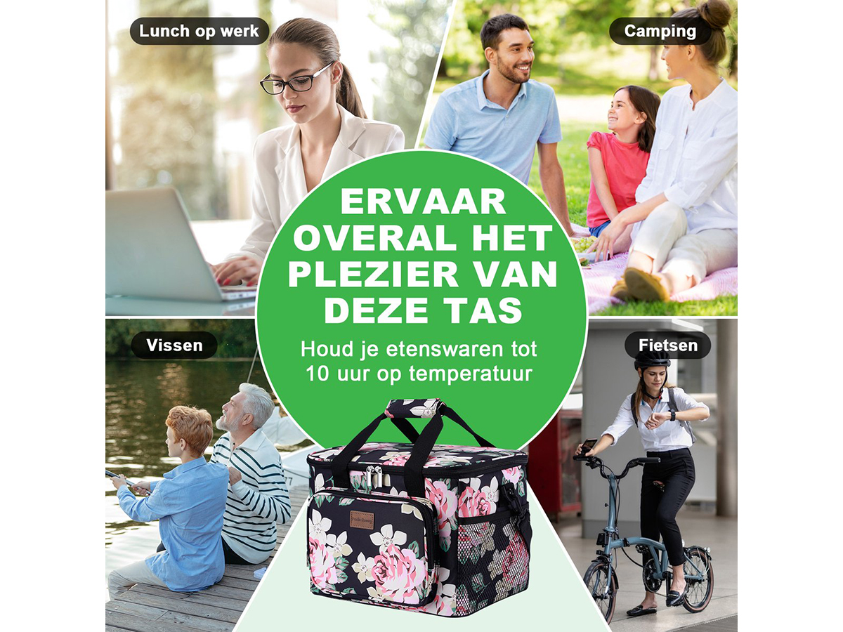 Packaway 15 liter geïsoleerde koeltas - Black Flower