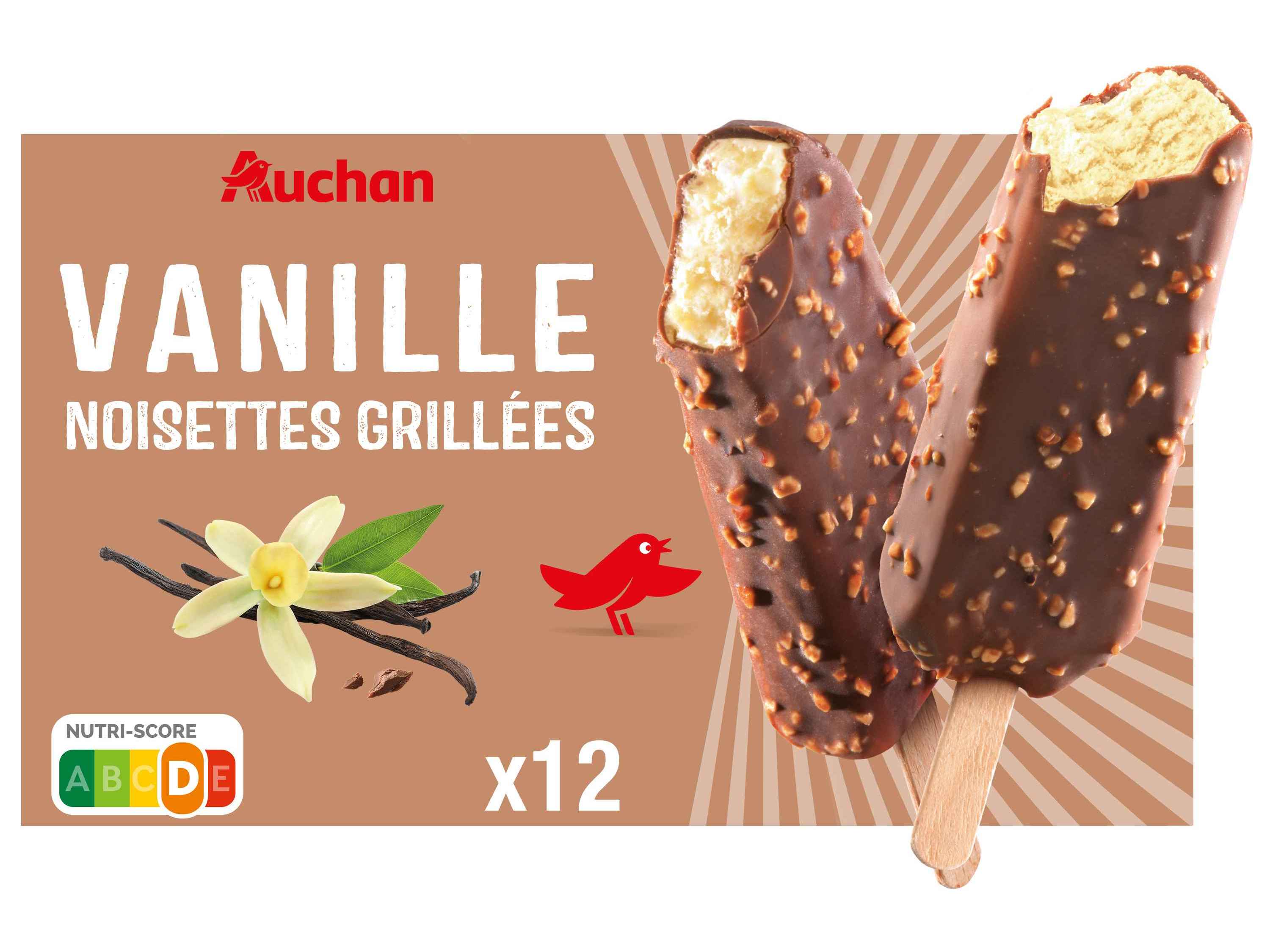 GELADO PALITO AUCHAN BAUNILHA C/AVELÃ 12X60ML