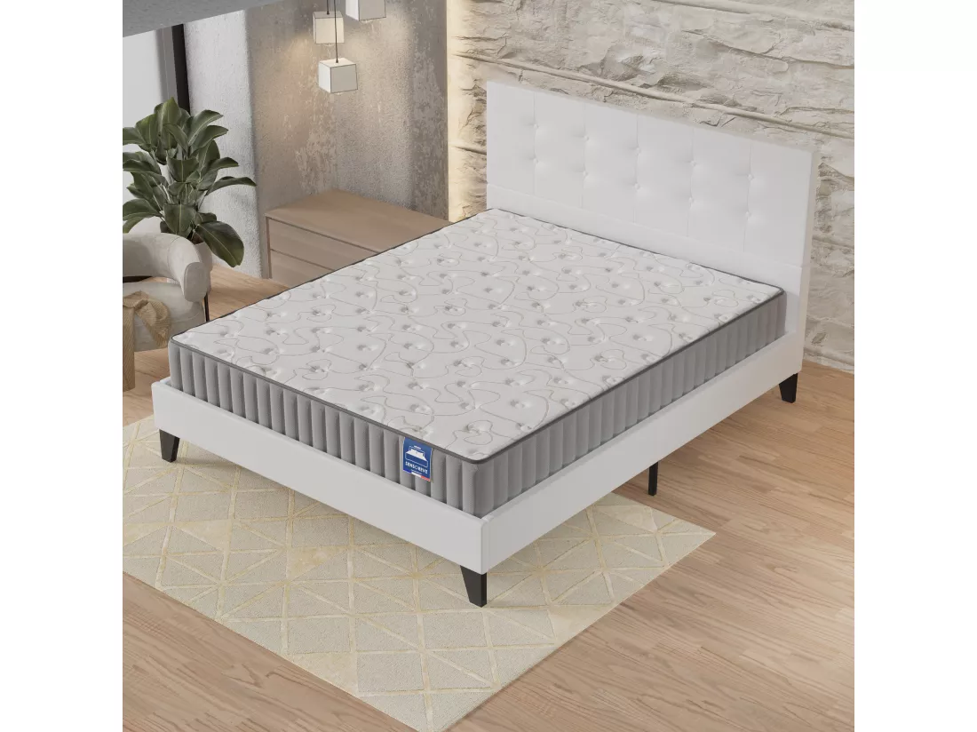 Ensemble Matelas + Lit Avec Tête De Lit 140x200 Cm, Orionis 16cm D’épaisseur À Mémoire De Forme