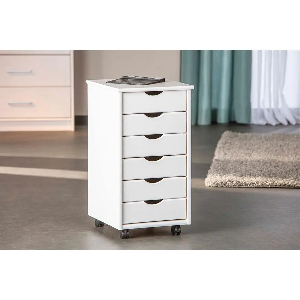 Hioshop Simra kommode kantoorarchief op wielen 6 lades wit