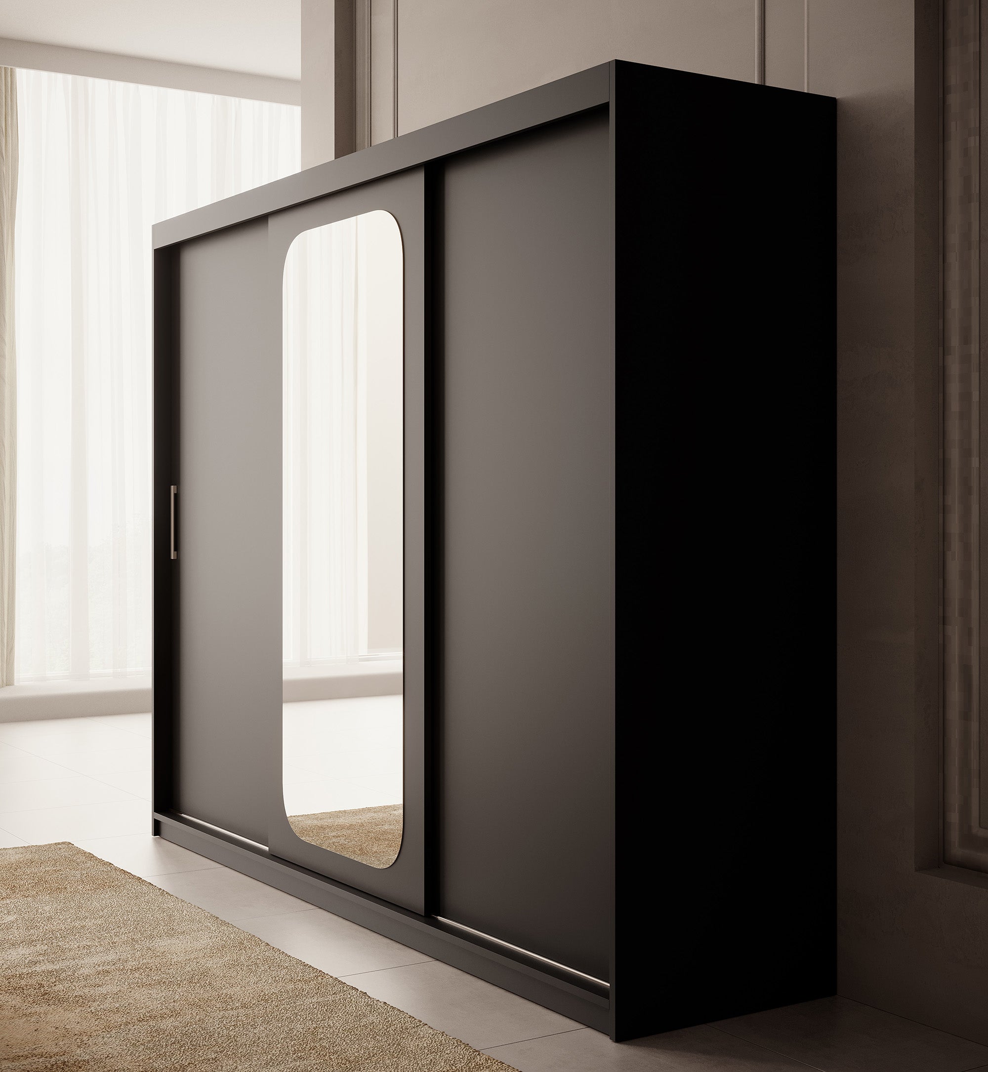Pete - Kledingkast met schuifdeuren - Zwart - 250x62x200 cm