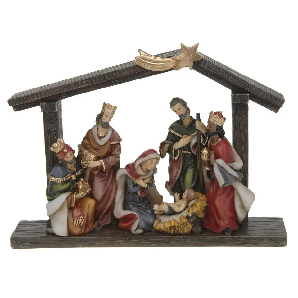 Bellatio decorations Kerststal - met figuren - 20 x 5 x 15 cm