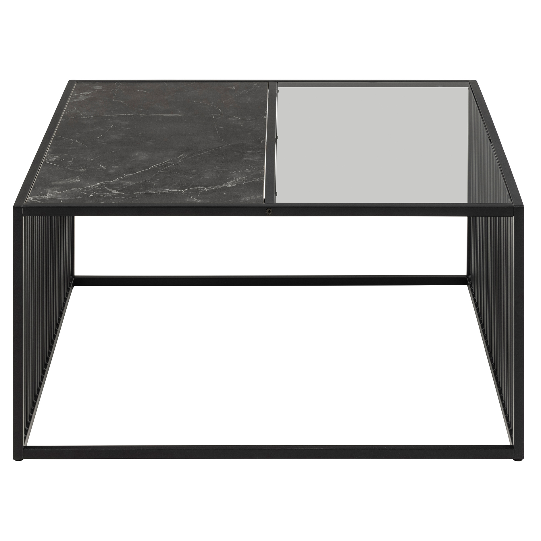 Couchtisch STRINGTON - schwarz-transparent - Marmoroptik - 80x80 cm