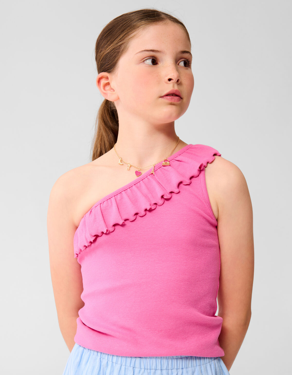 One Shoulder Rib Top Roze