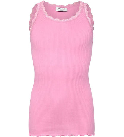 Rosemund Top - Lang - Rib - Balta - Prism Pink m. Spitze