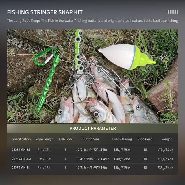 LEO Fishing Stringer Clip i rustfrit stål Fishing Stringer Clip 7 snaps