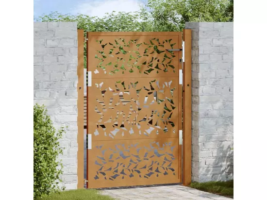 Porte de jardin acier résistant aux intempéries design feuilles