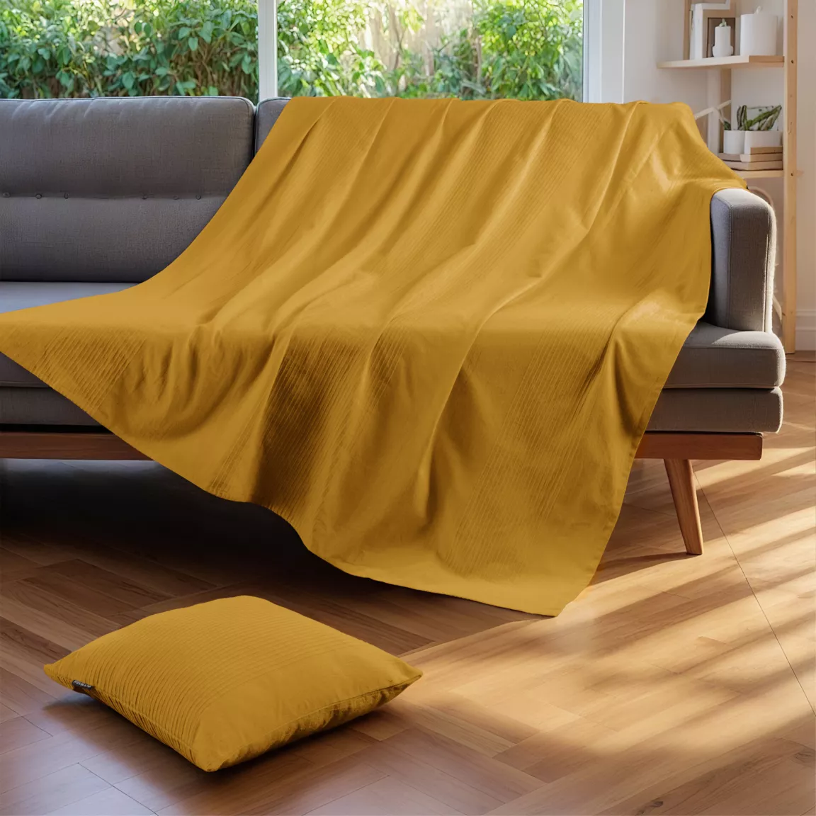 Couvre-lit coton tissé (180 x 220 cm) Léa Jaune safran