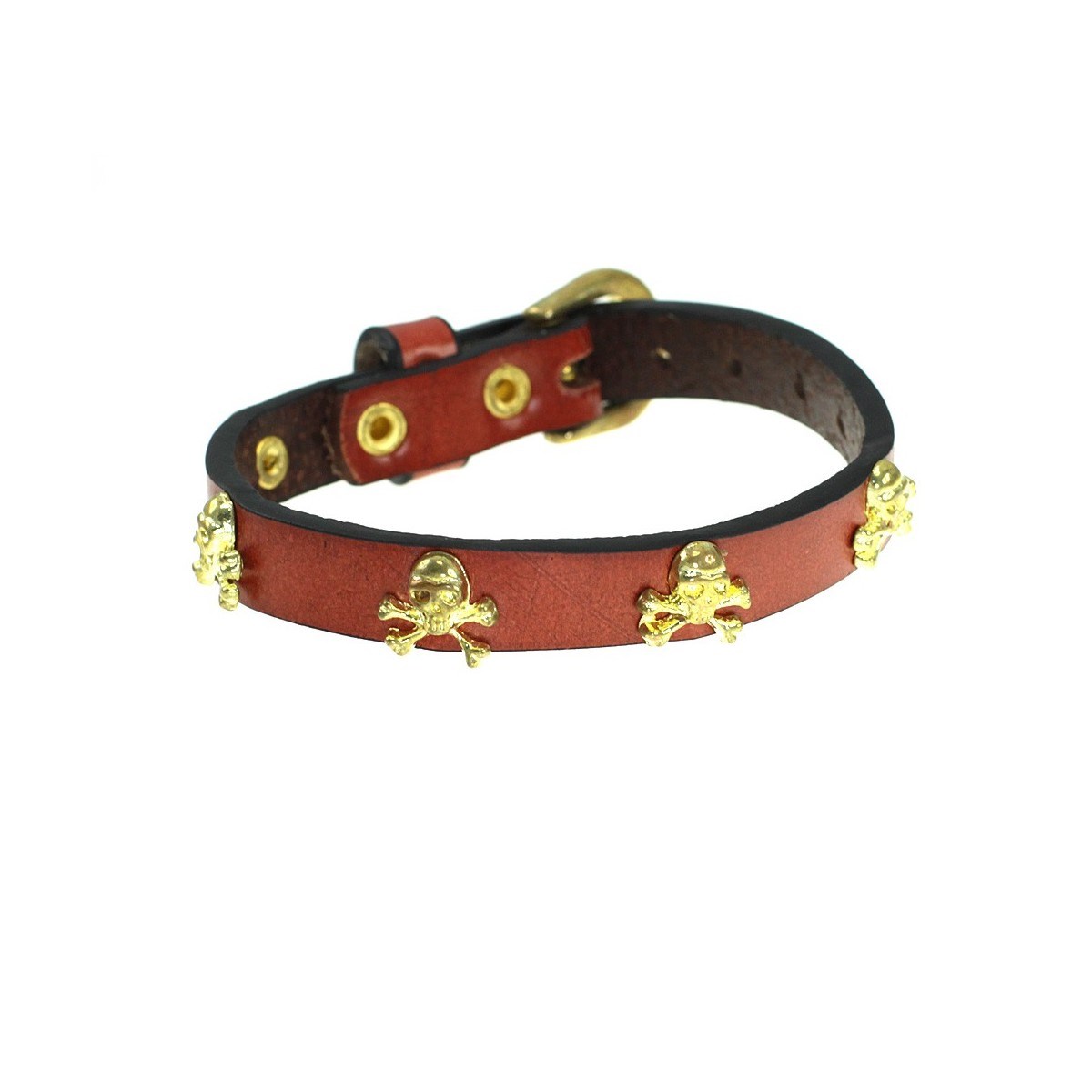 Bracelet tête de mort en cuir véritable rouge