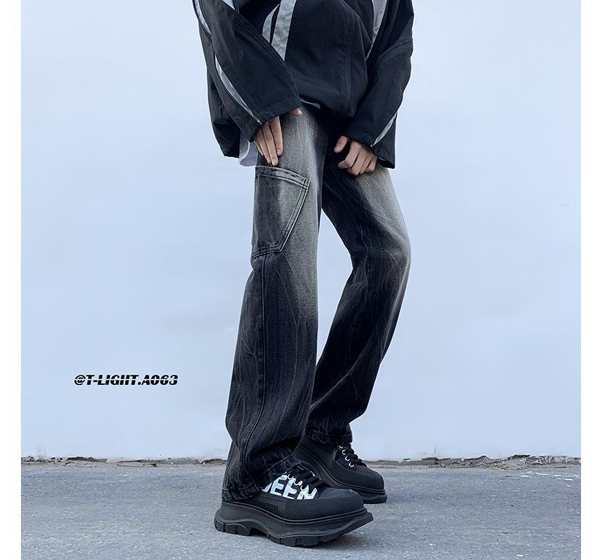Freehop - Mid Rise Gradient Washed Loose Fit Jeans