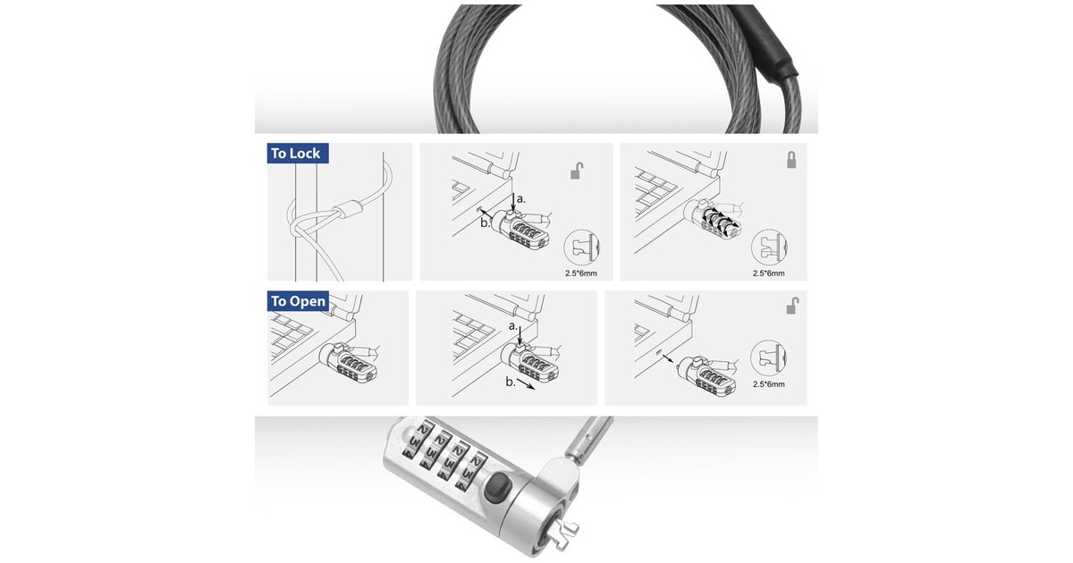 ACT ConnectivityNano laptopslot met cijfercode diefstalbeveiliging  (Grijs, 2 meter)
