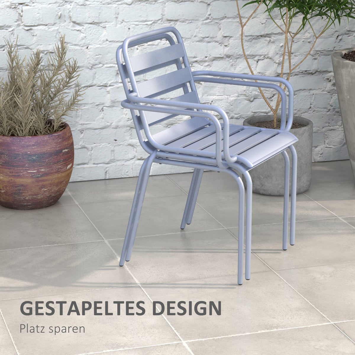 Outsunny 3-delige tuinmeubelset, met 1 salontafel, 2 stapelbare stoelen, voor balkon, terras, 51L x 58B x 78H cm, staal, lichtgrijs