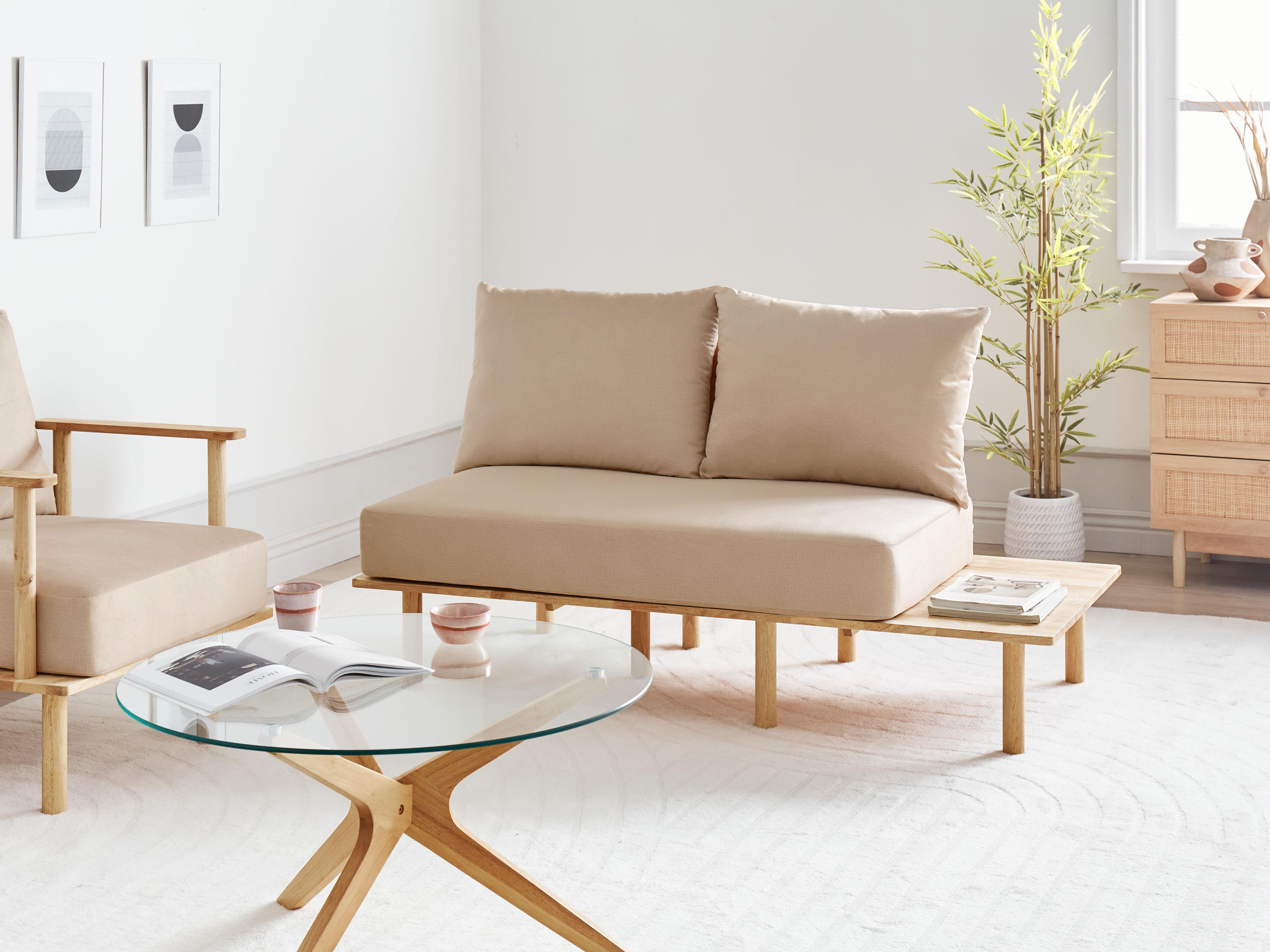 Bank 2-zits SALO Stof Zandbeige met tafels