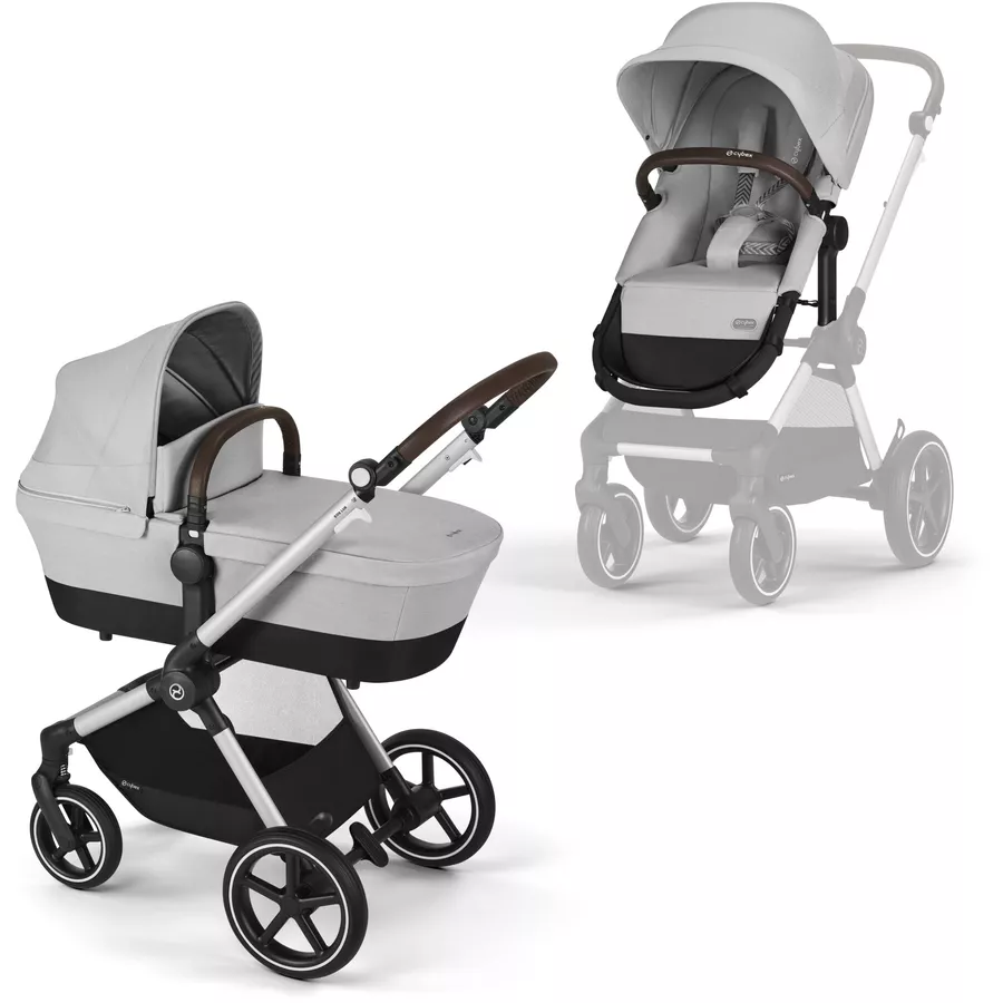 cybex GOLD 3 in 1 Reisesystem Kombikinderwagen Eos Lux inklusive Babyschale Aton B2 Silver Lava Grey